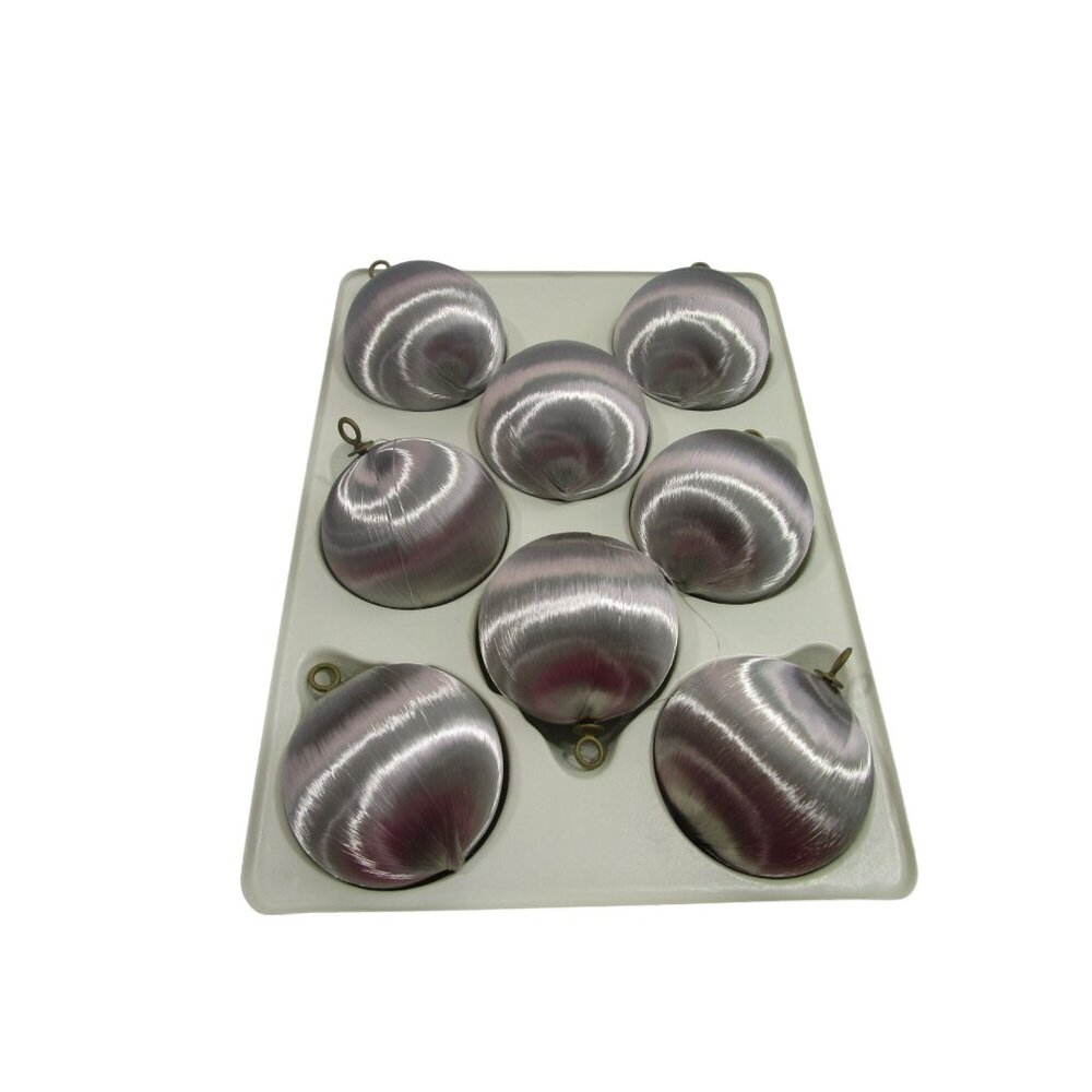 Vintage Satin Sheen Thread Wrapped Christmas Ornaments Gray Set Of 8 GUC